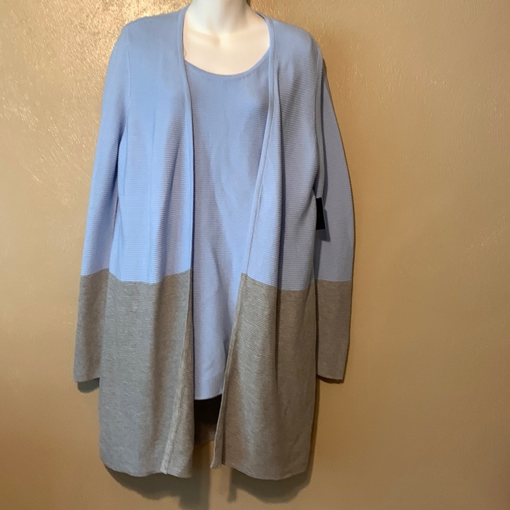 Rafaella 2-pc Matching sweater set blue gray